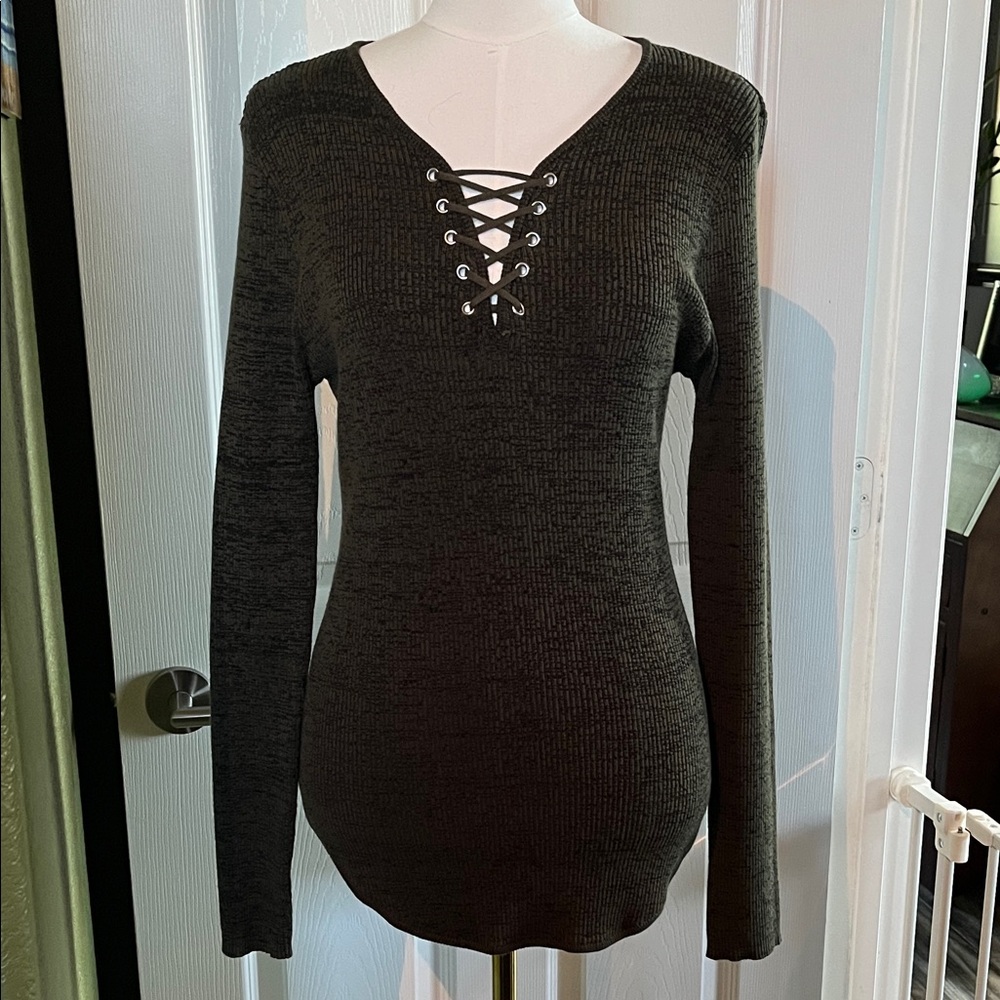 Lace-Up Stretch Sweater